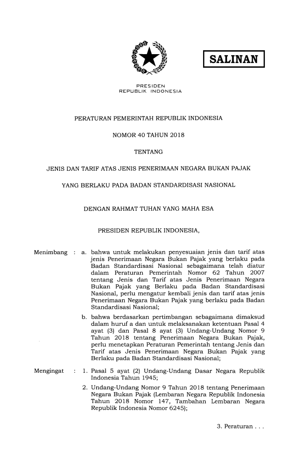 Peraturan Pemerintah Nomor 40 Tahun 2018