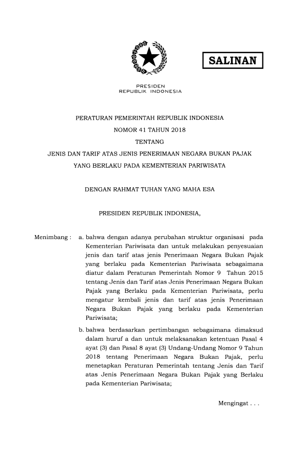 Peraturan Pemerintah Nomor 41 Tahun 2018