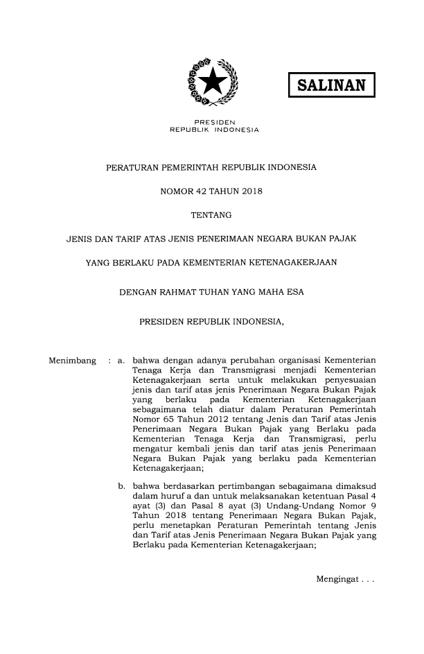 Peraturan Pemerintah Nomor 42 Tahun 2018