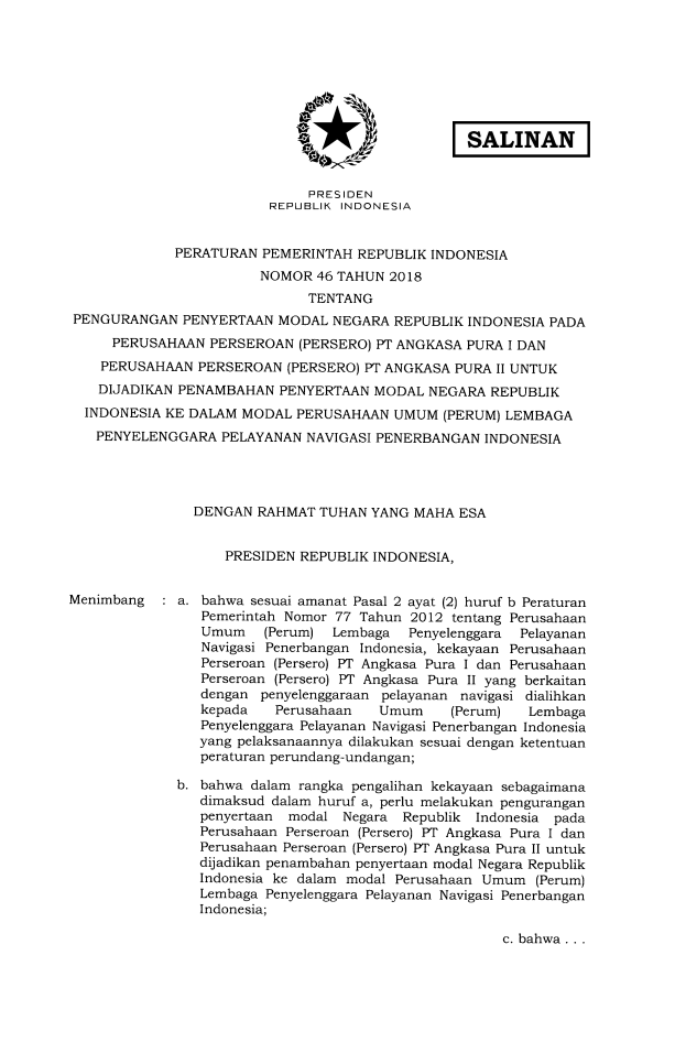 Peraturan Pemerintah Nomor 46 Tahun 2018