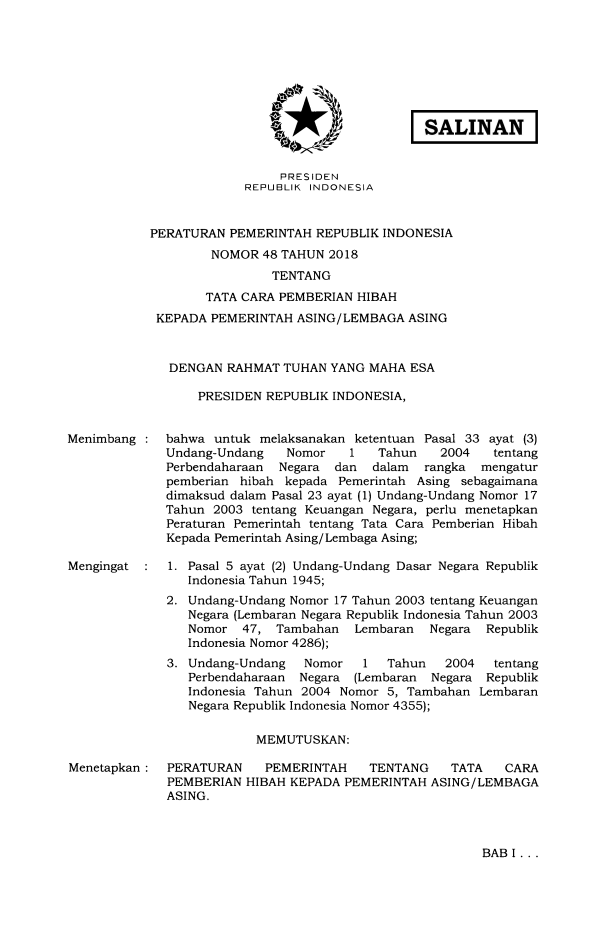 Peraturan Pemerintah Nomor 48 Tahun 2018