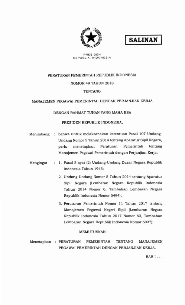 Peraturan Pemerintah Nomor 49 Tahun 2018