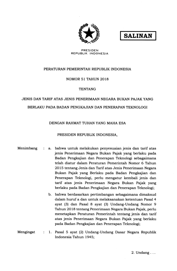 Peraturan Pemerintah Nomor 51 Tahun 2018