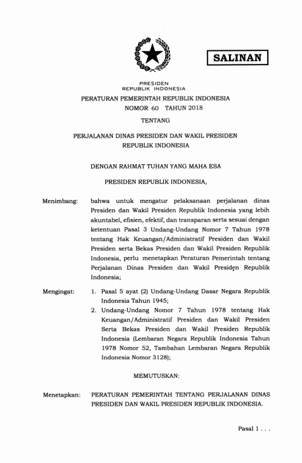 Peraturan Pemerintah Nomor 60 Tahun 2018