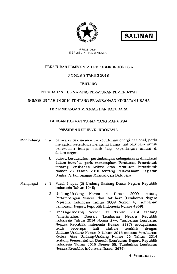 Peraturan Pemerintah Nomor 8 Tahun 2018