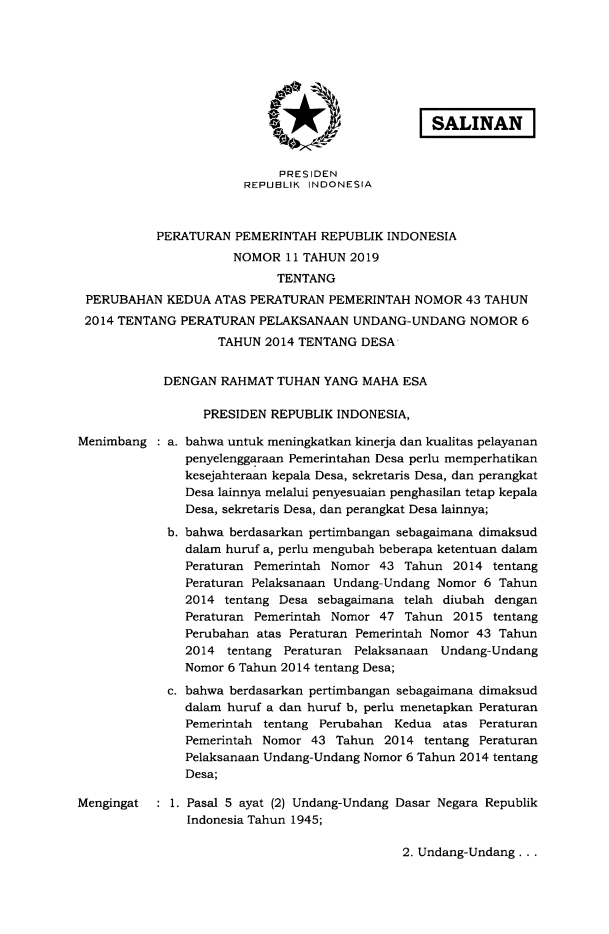 Peraturan Pemerintah Nomor 11 Tahun 2019