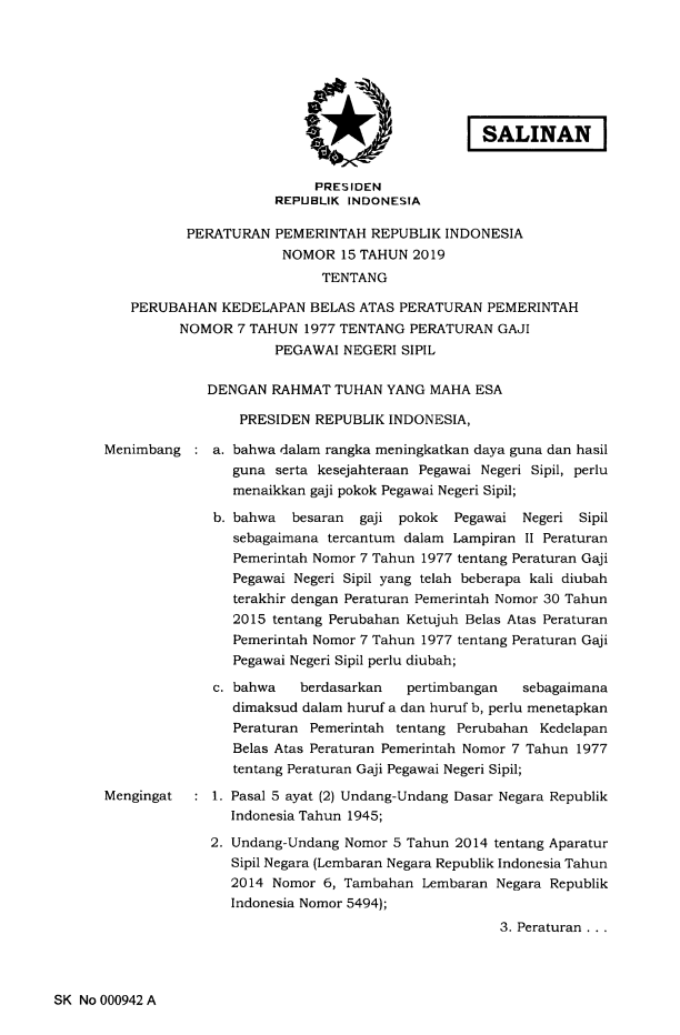 Peraturan Pemerintah Nomor 15 Tahun 2019