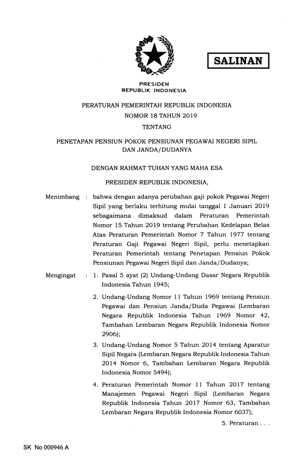 Peraturan Pemerintah Nomor 18 Tahun 2019