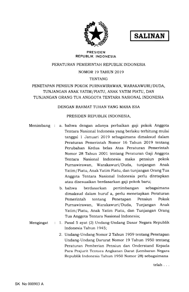 Peraturan Pemerintah Nomor 19 Tahun 2019