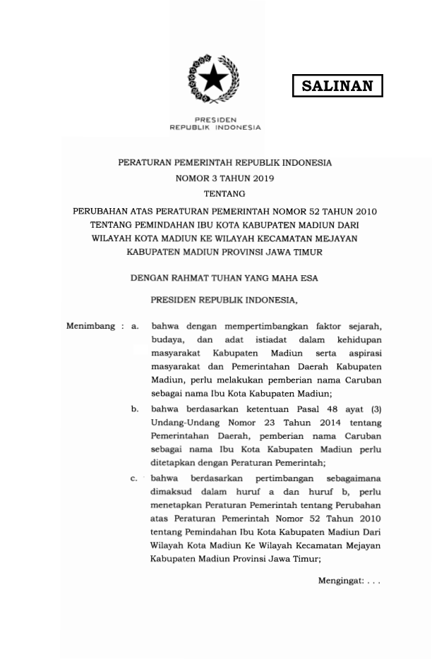 Peraturan Pemerintah Nomor 3 Tahun 2019