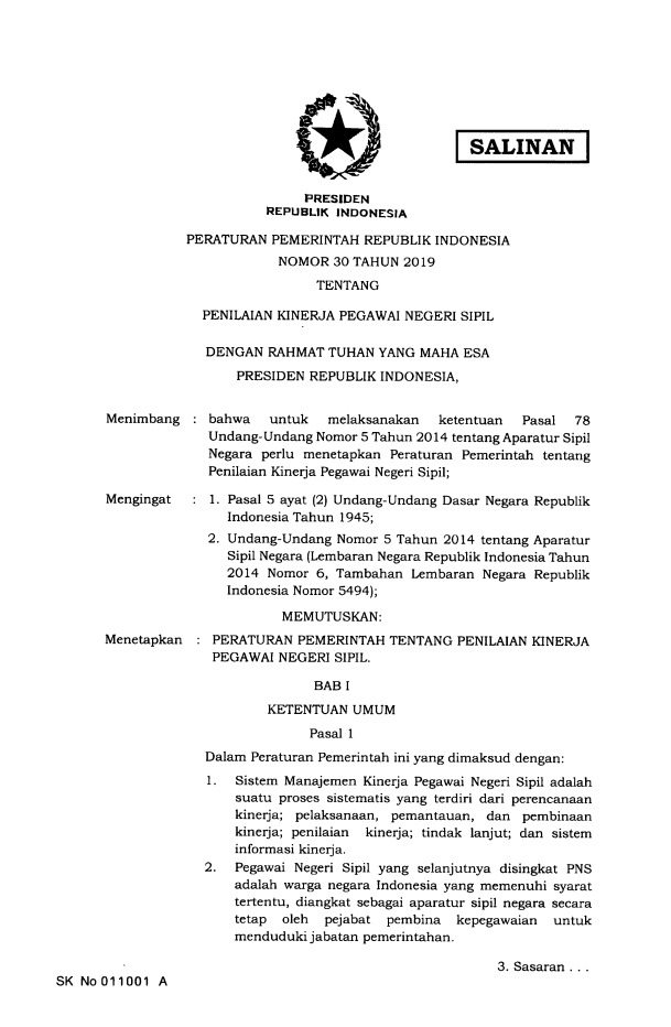 Peraturan Pemerintah Nomor 30 Tahun 2019