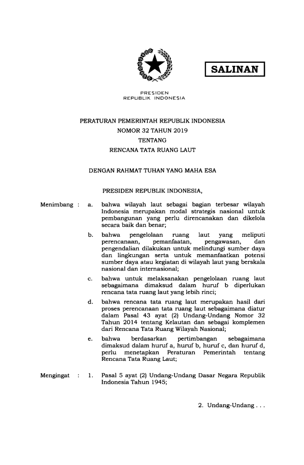 Peraturan Pemerintah Nomor 32 Tahun 2019