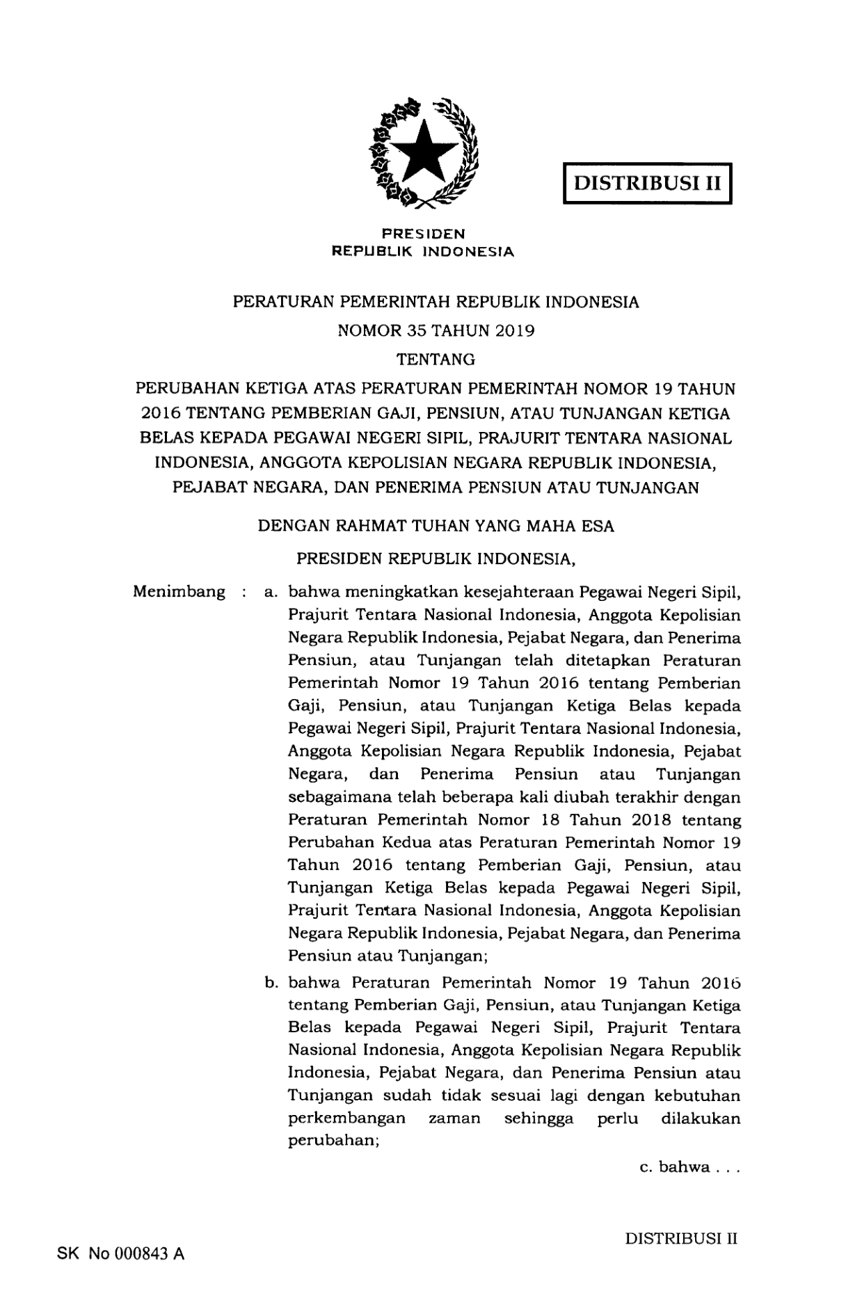 Peraturan Pemerintah Nomor 35 Tahun 2019