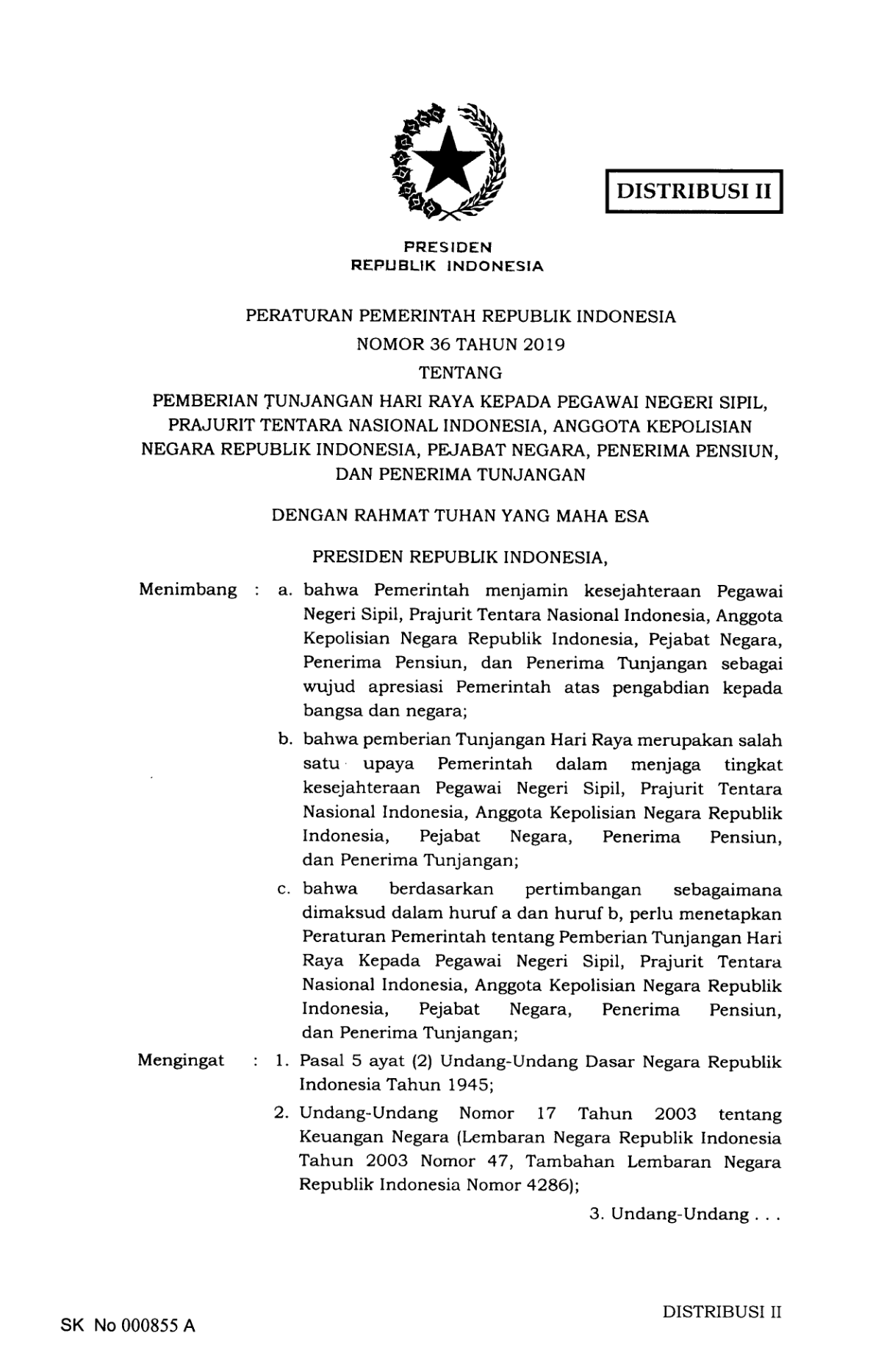 Peraturan Pemerintah Nomor 36 Tahun 2019