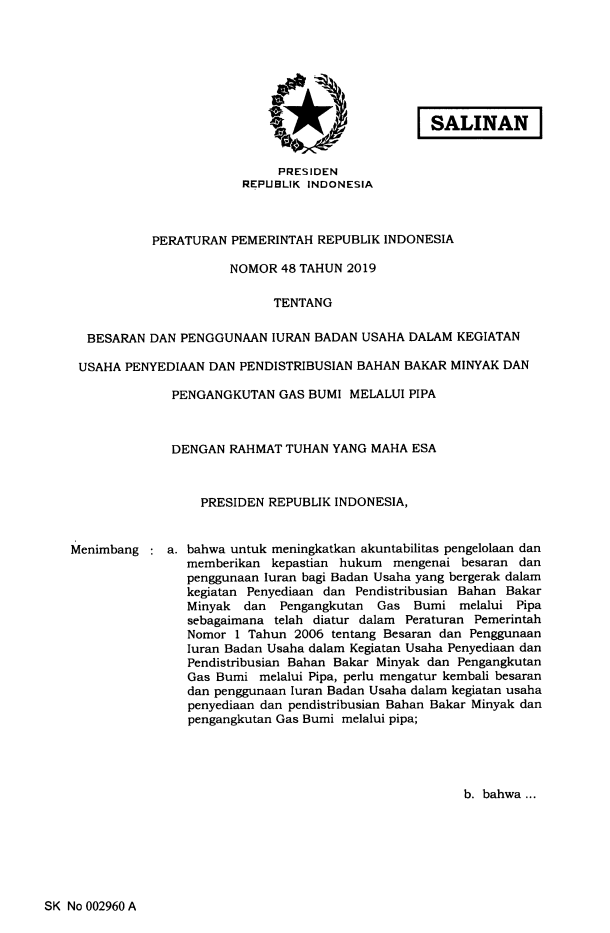 Peraturan Pemerintah Nomor 48 Tahun 2019