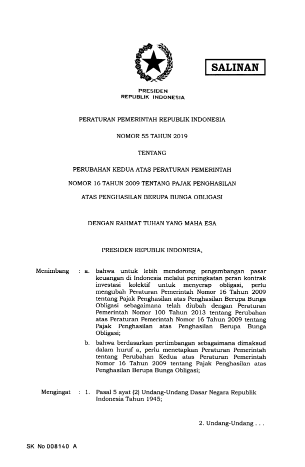 Peraturan Pemerintah Nomor 55 Tahun 2019