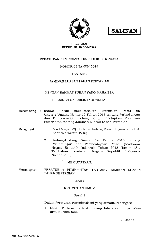 Peraturan Pemerintah Nomor 65 Tahun 2019