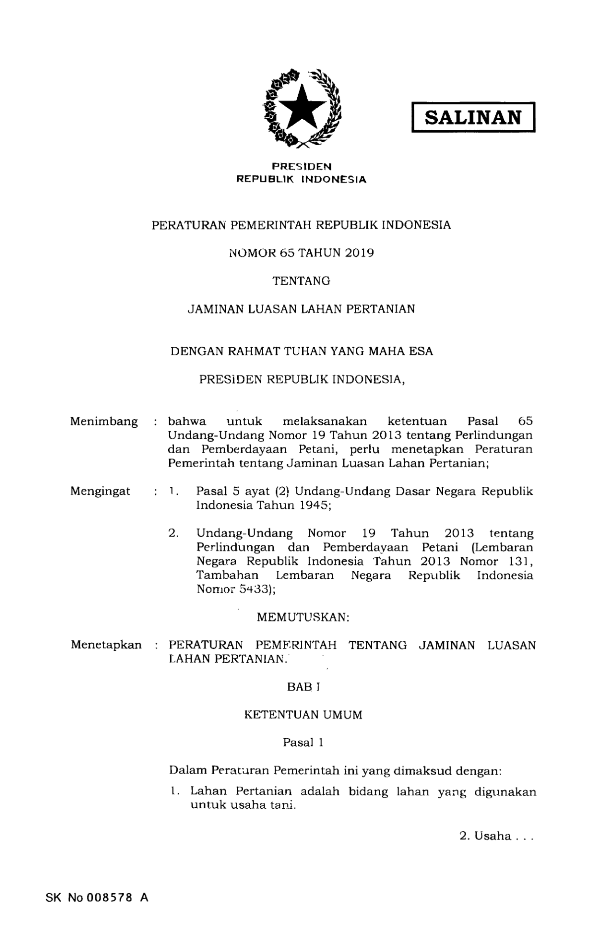 Peraturan Pemerintah Nomor 65 Tahun 2019