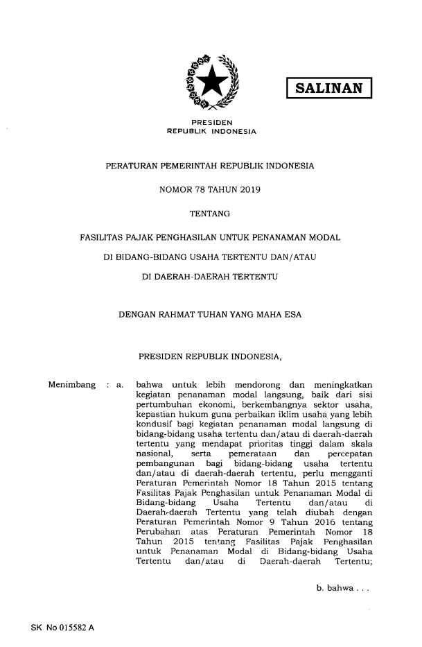 Peraturan Pemerintah Nomor 78 Tahun 2019