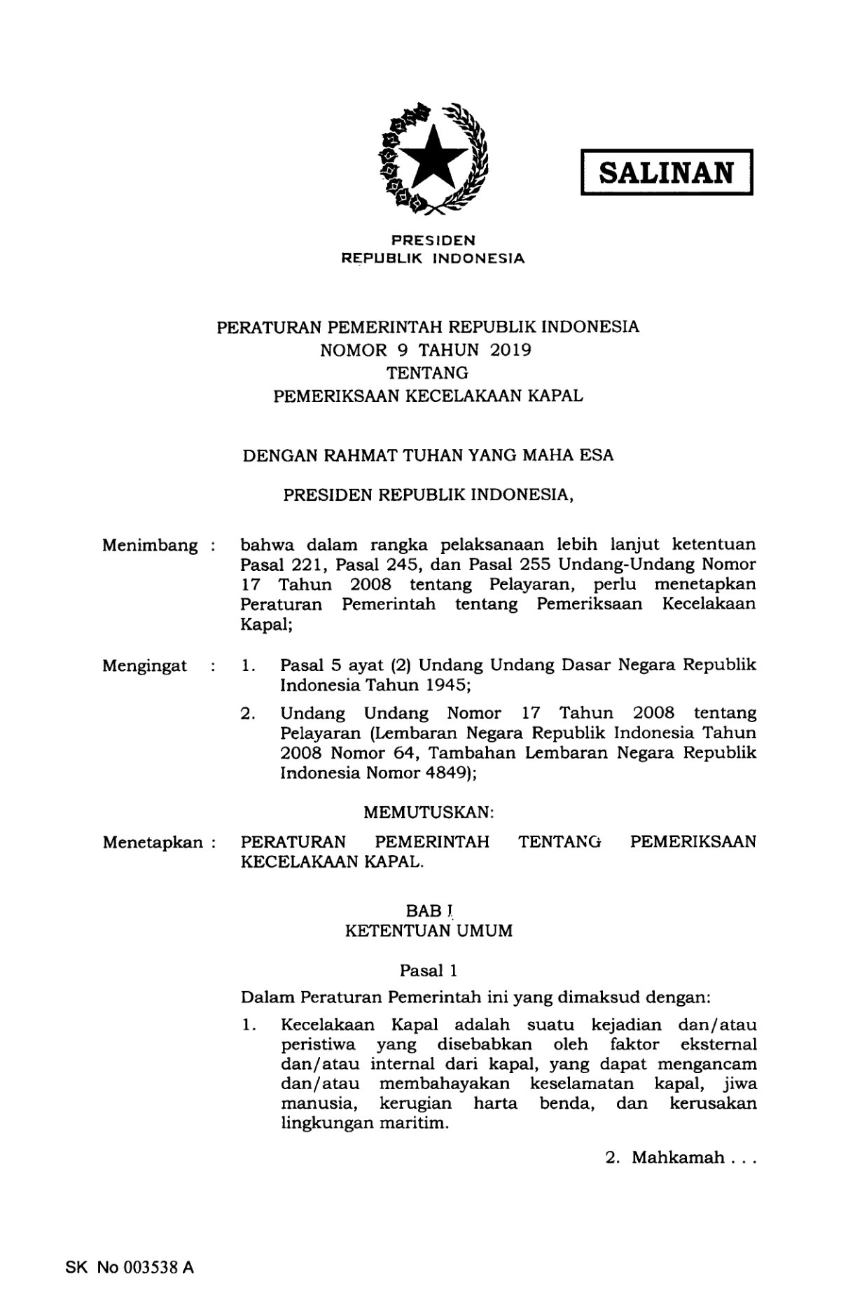 Peraturan Pemerintah Nomor 9 Tahun 2019