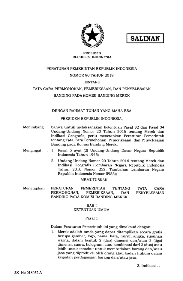 Peraturan Pemerintah Nomor 90 Tahun 2019