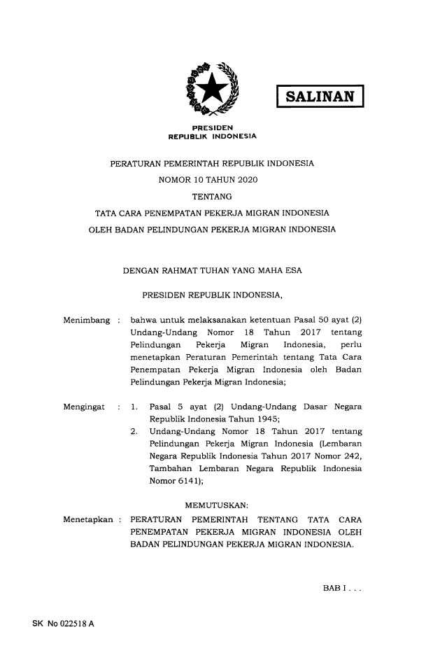 Peraturan Pemerintah Nomor 10 Tahun 2020