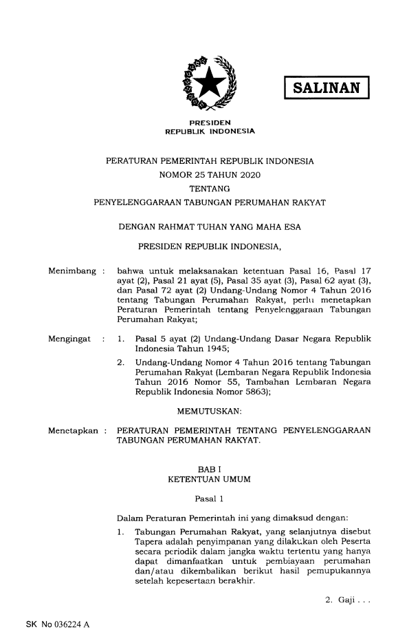 Peraturan Pemerintah Nomor 25 Tahun 2020