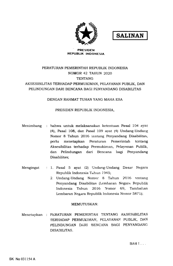 Peraturan Pemerintah Nomor 42 Tahun 2020