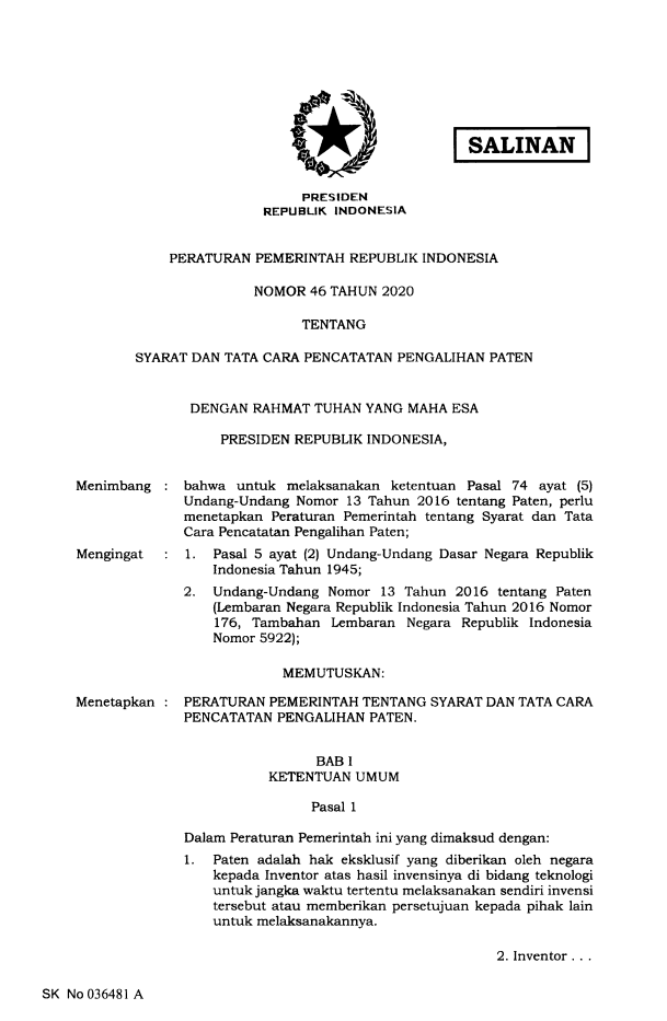 Peraturan Pemerintah Nomor 46 Tahun 2020