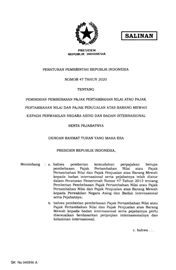 Peraturan Pemerintah Nomor 47 Tahun 2020