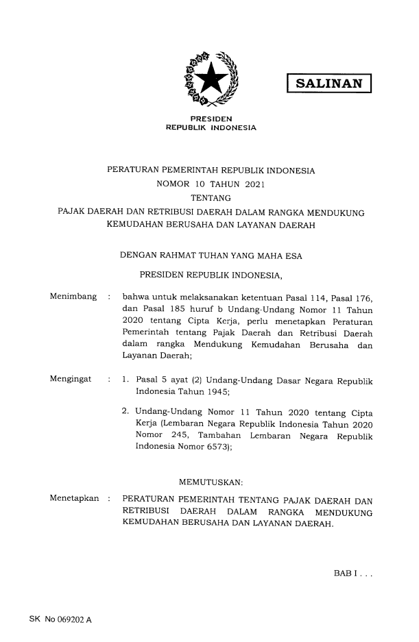 Peraturan Pemerintah Nomor 10 Tahun 2021