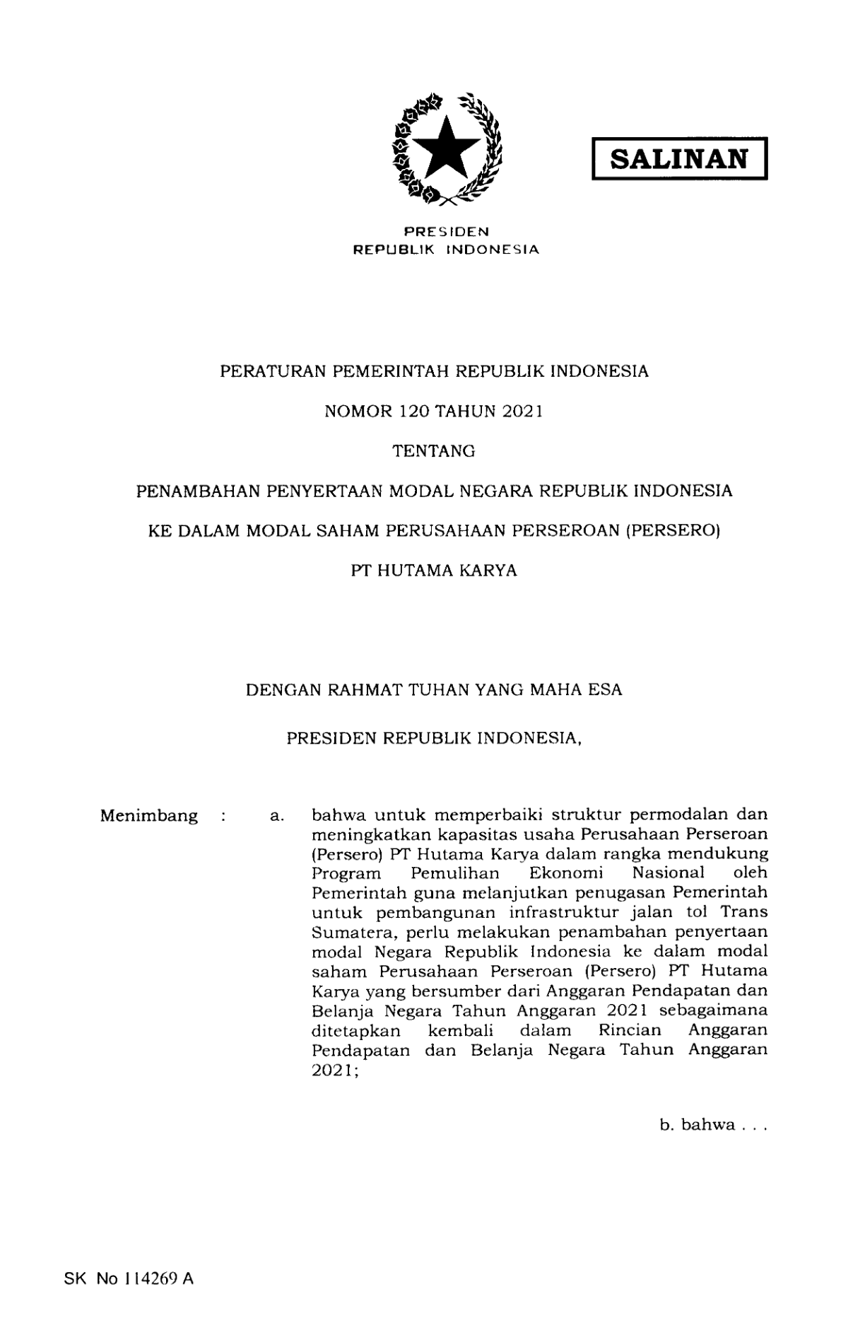 Peraturan Pemerintah Nomor 120 Tahun 2021