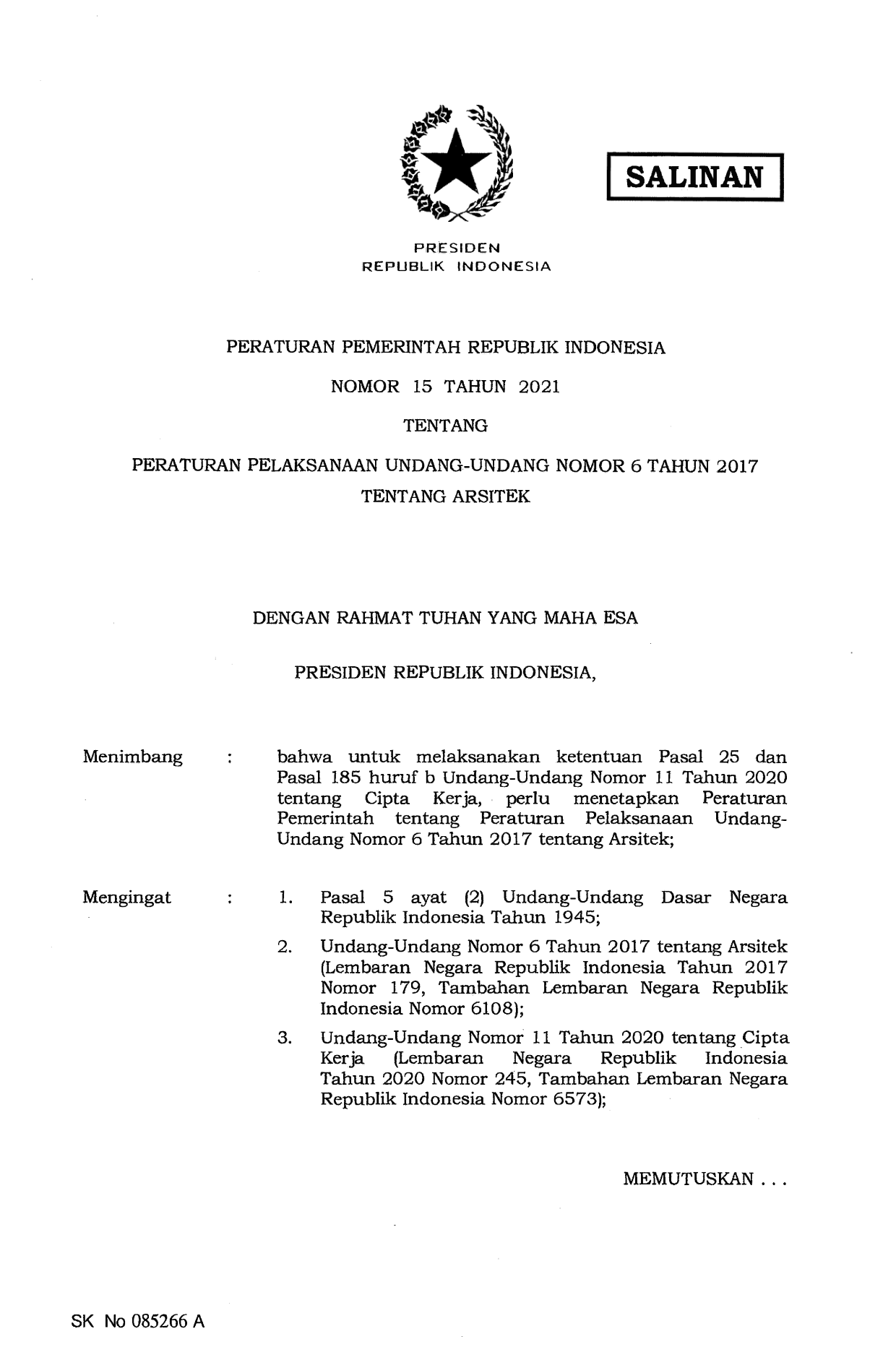 Peraturan Pemerintah Nomor 15 Tahun 2021