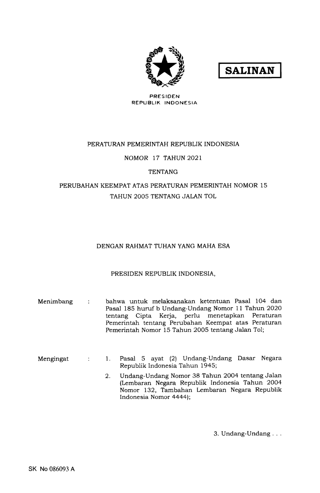Peraturan Pemerintah Nomor 17 Tahun 2021