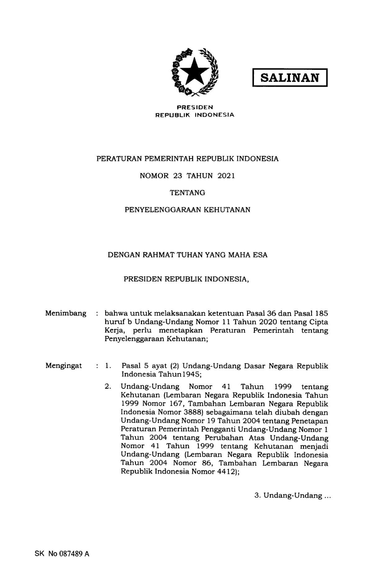 Peraturan Pemerintah Nomor 23 Tahun 2021