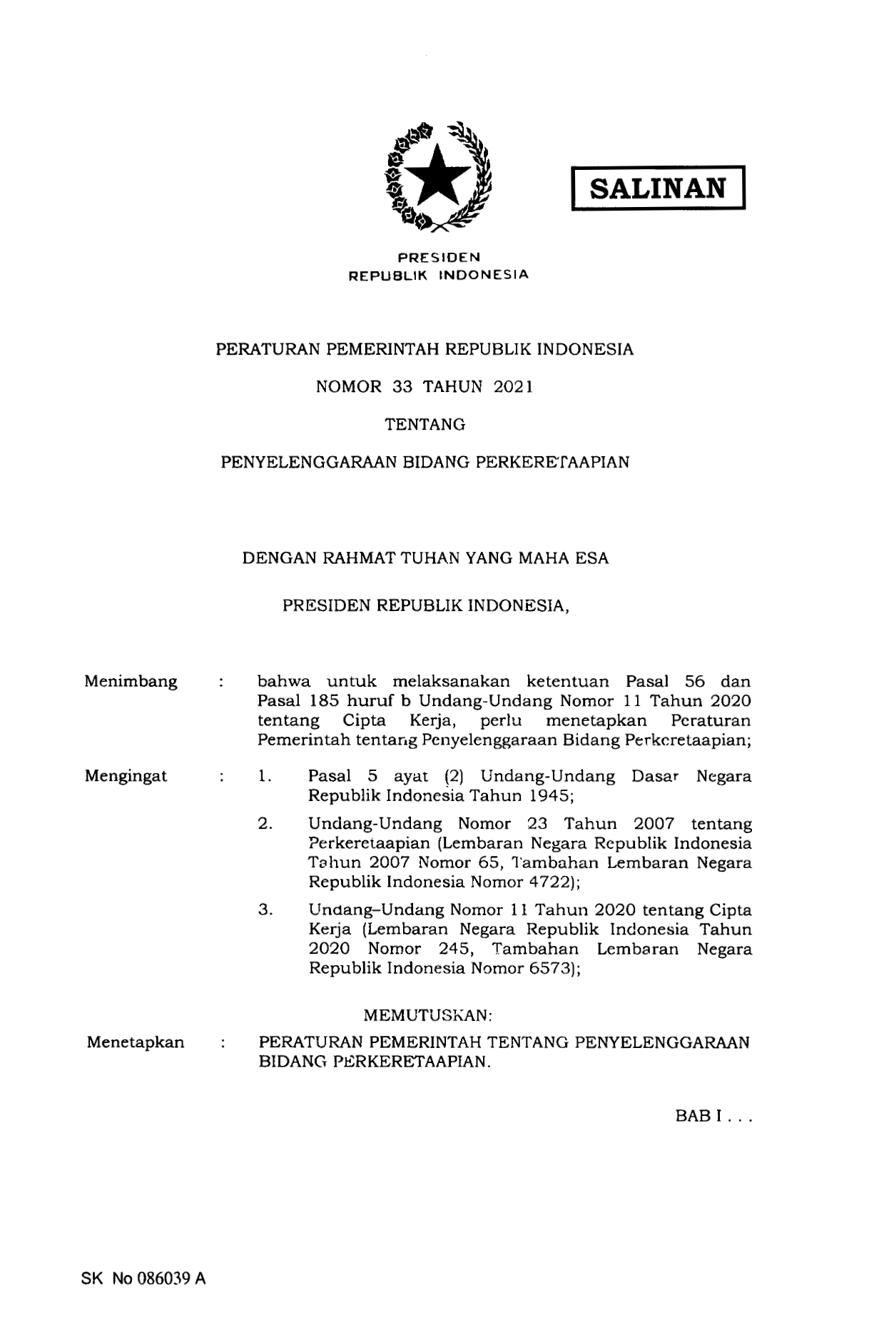 Peraturan Pemerintah Nomor 33 Tahun 2021