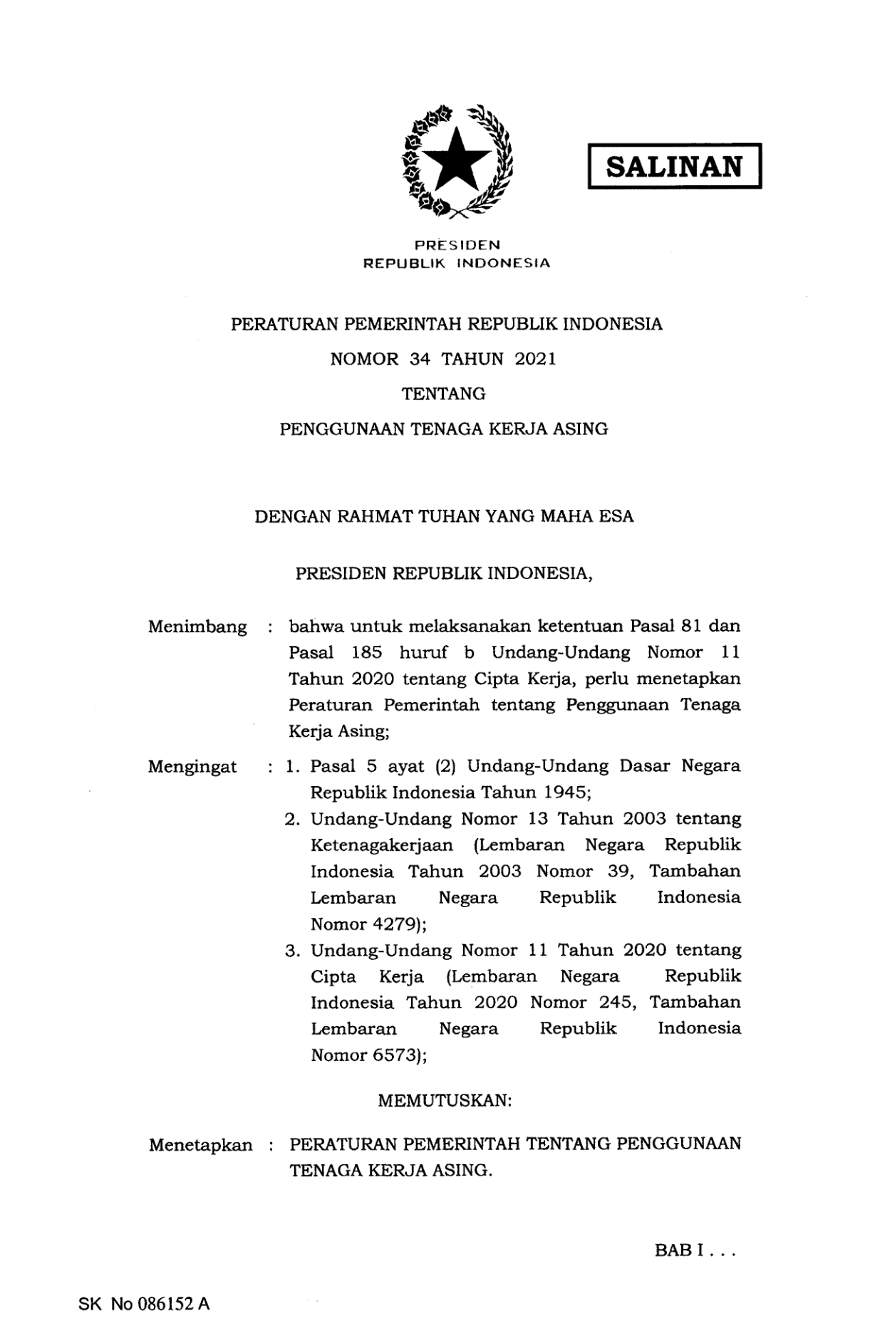 Peraturan Pemerintah Nomor 34 Tahun 2021