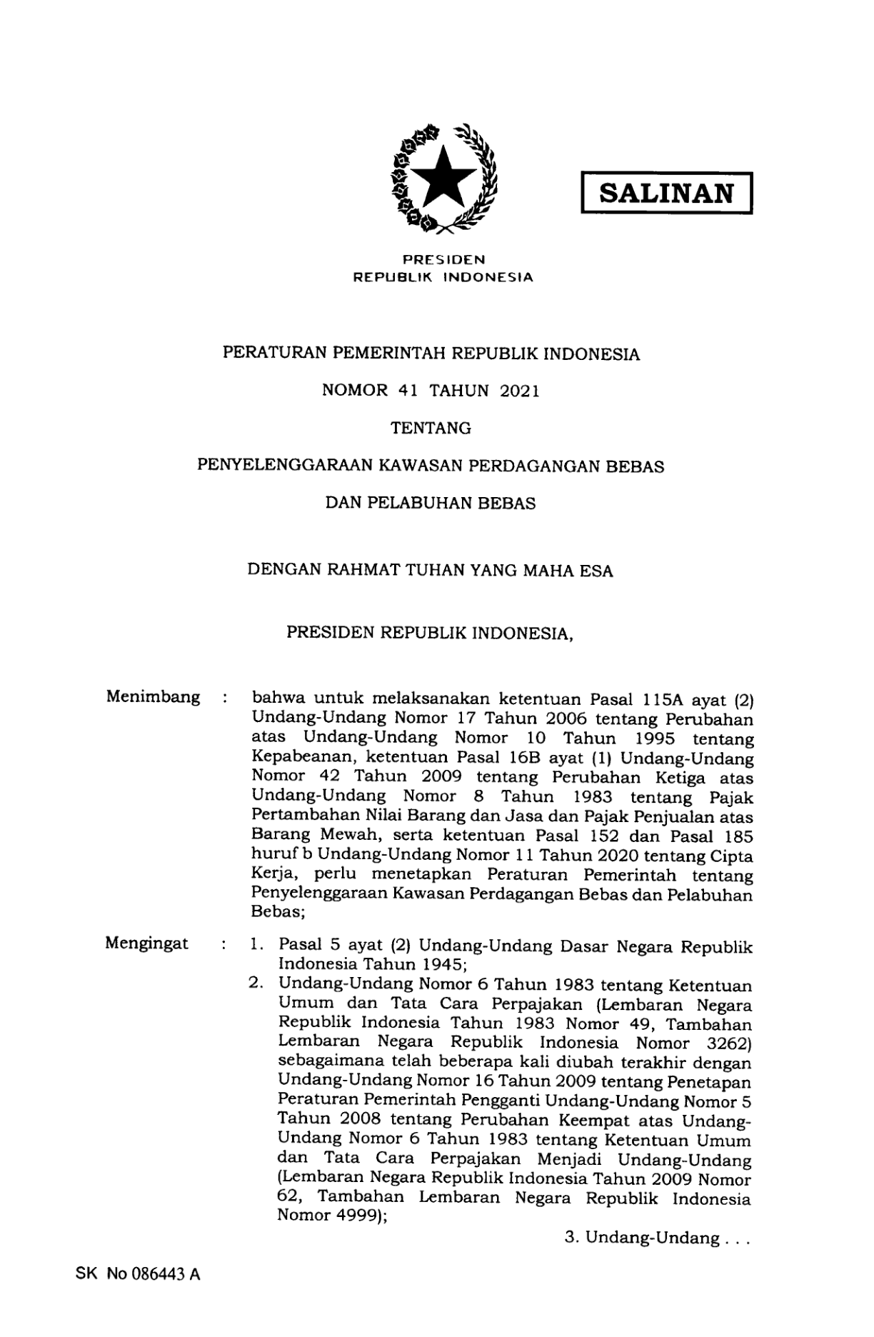 Peraturan Pemerintah Nomor 41 Tahun 2021