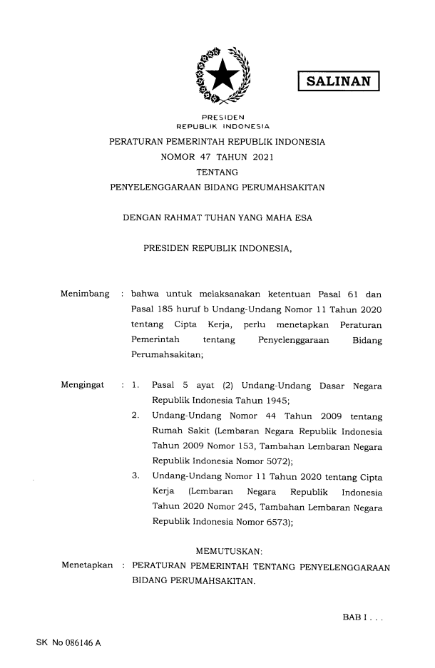 Peraturan Pemerintah Nomor 47 Tahun 2021