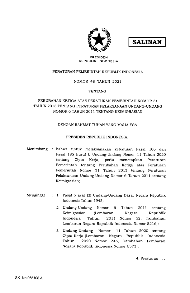 Peraturan Pemerintah Nomor 48 Tahun 2021