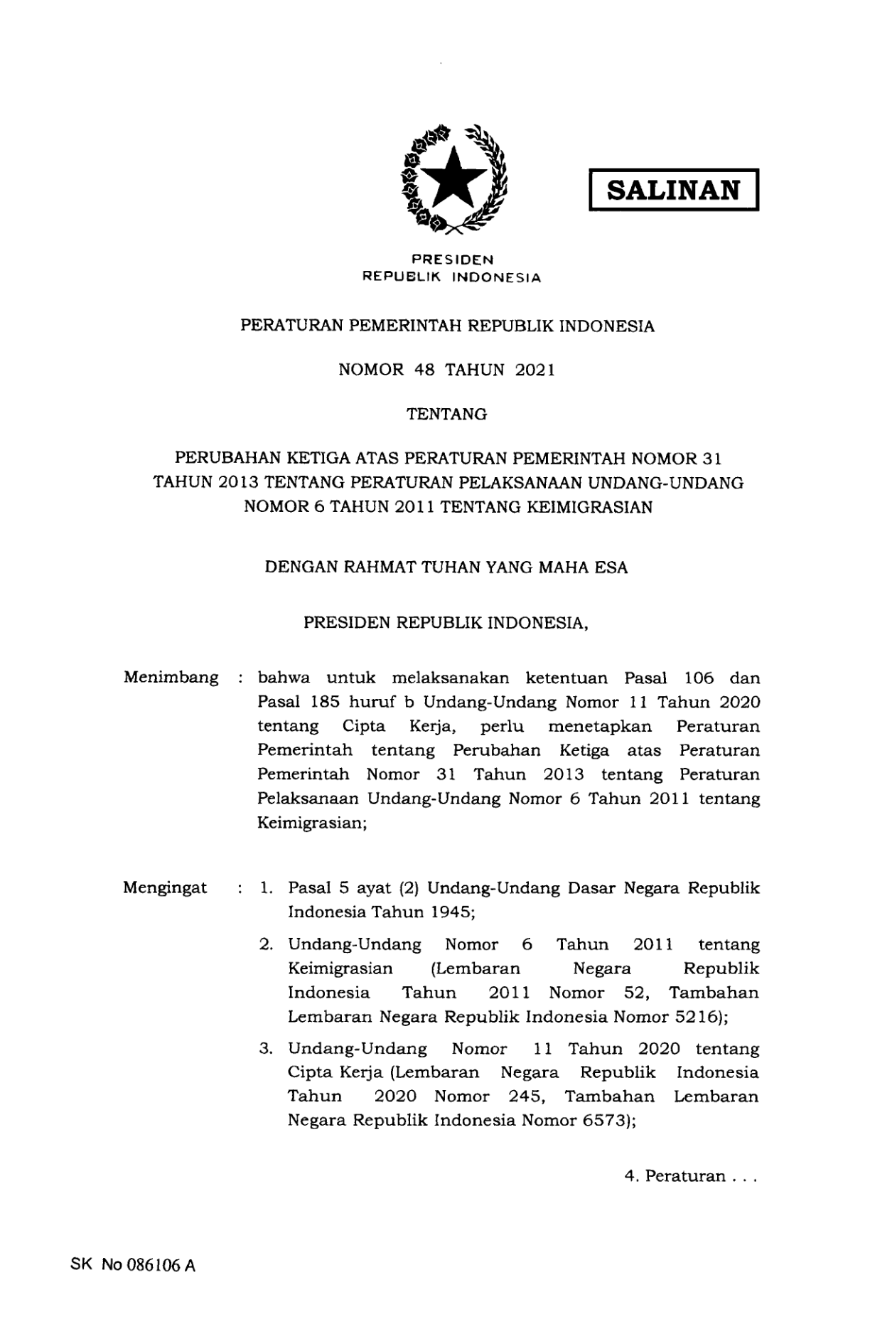 Peraturan Pemerintah Nomor 48 Tahun 2021