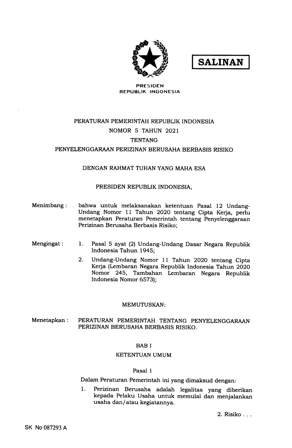 Peraturan Pemerintah Nomor 5 Tahun 2021