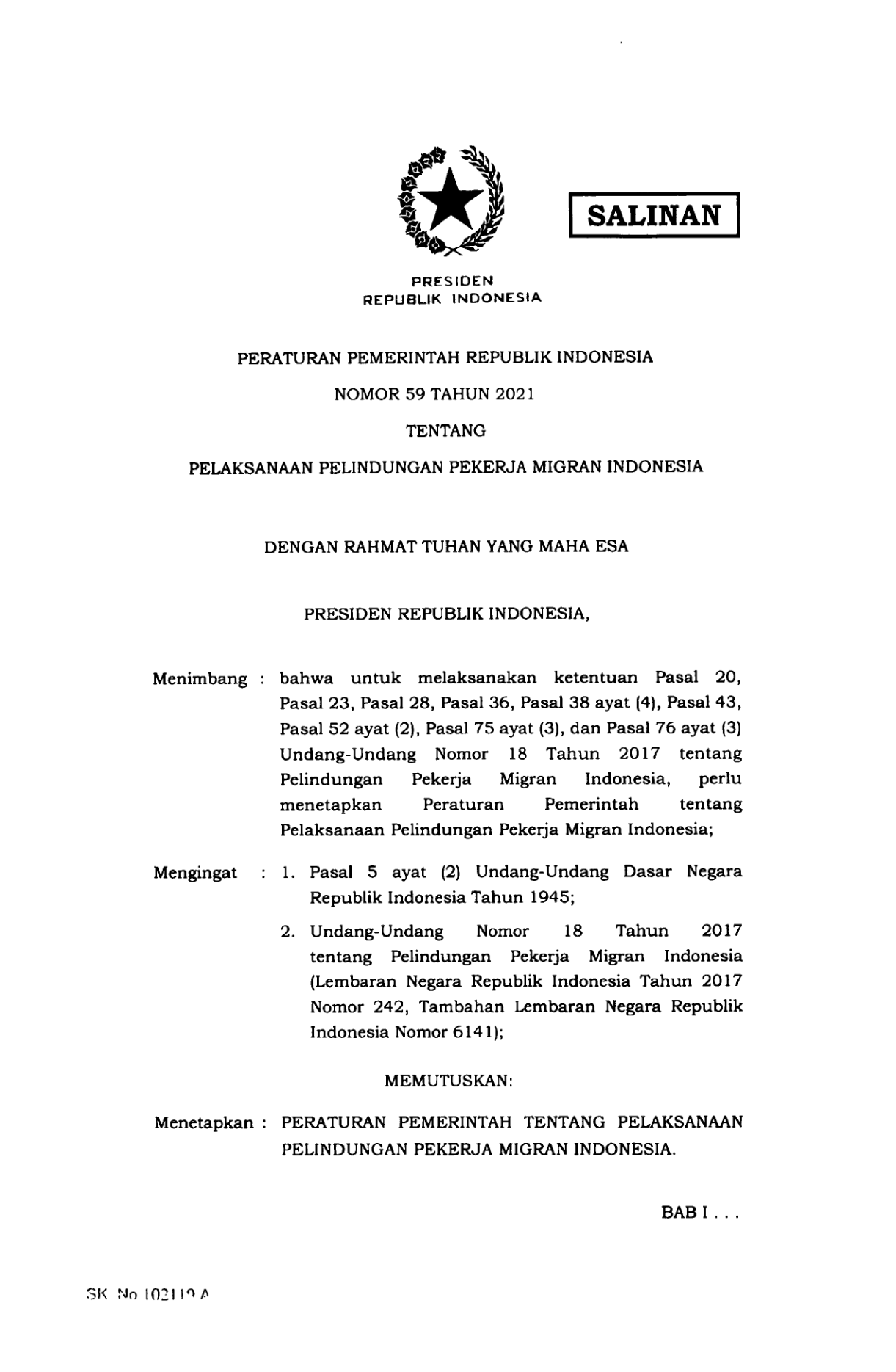 Peraturan Pemerintah Nomor 59 Tahun 2021