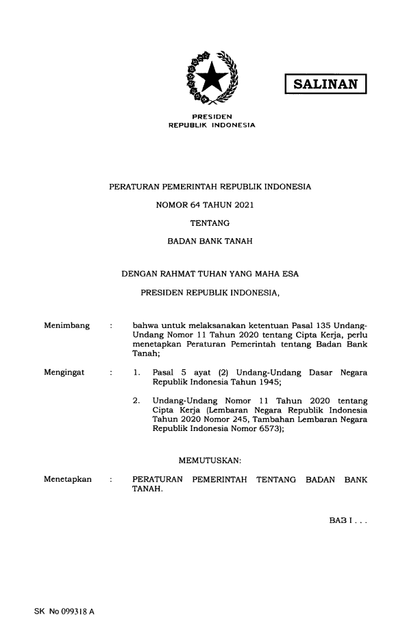 Peraturan Pemerintah Nomor 64 Tahun 2021