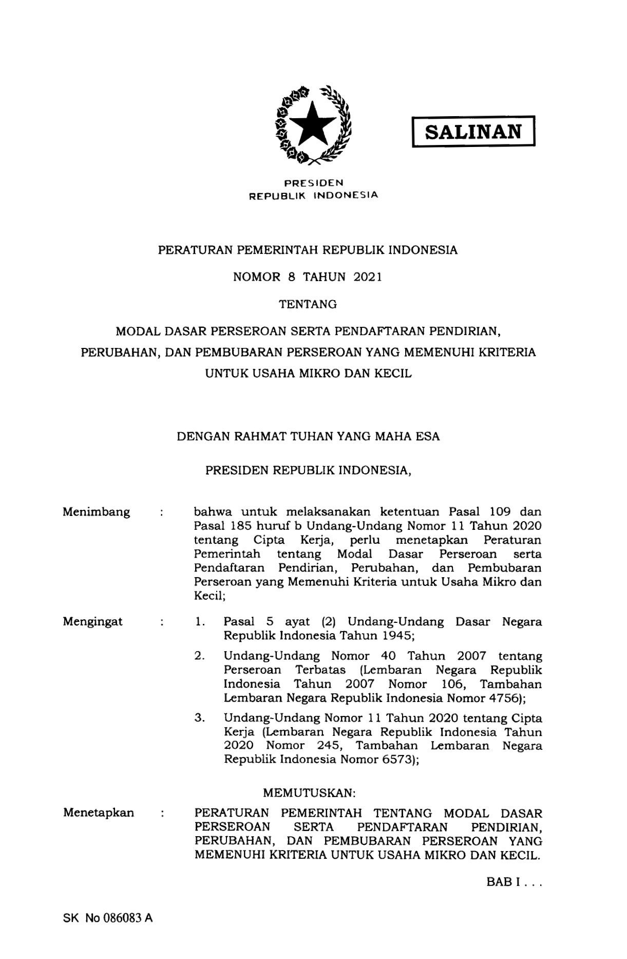 Peraturan Pemerintah Nomor 8 Tahun 2021