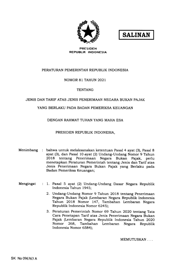 Peraturan Pemerintah Nomor 81 Tahun 2021