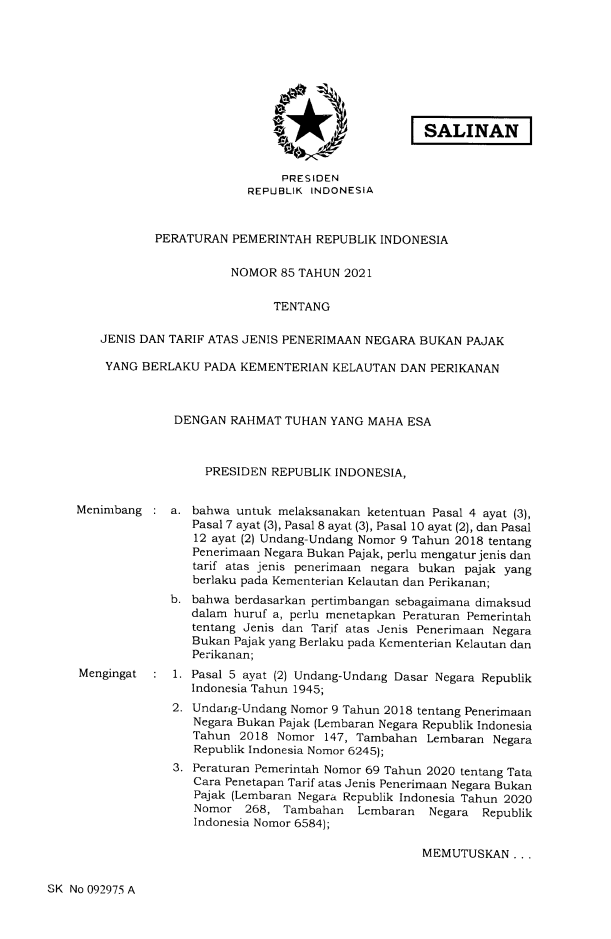 Peraturan Pemerintah Nomor 85 Tahun 2021