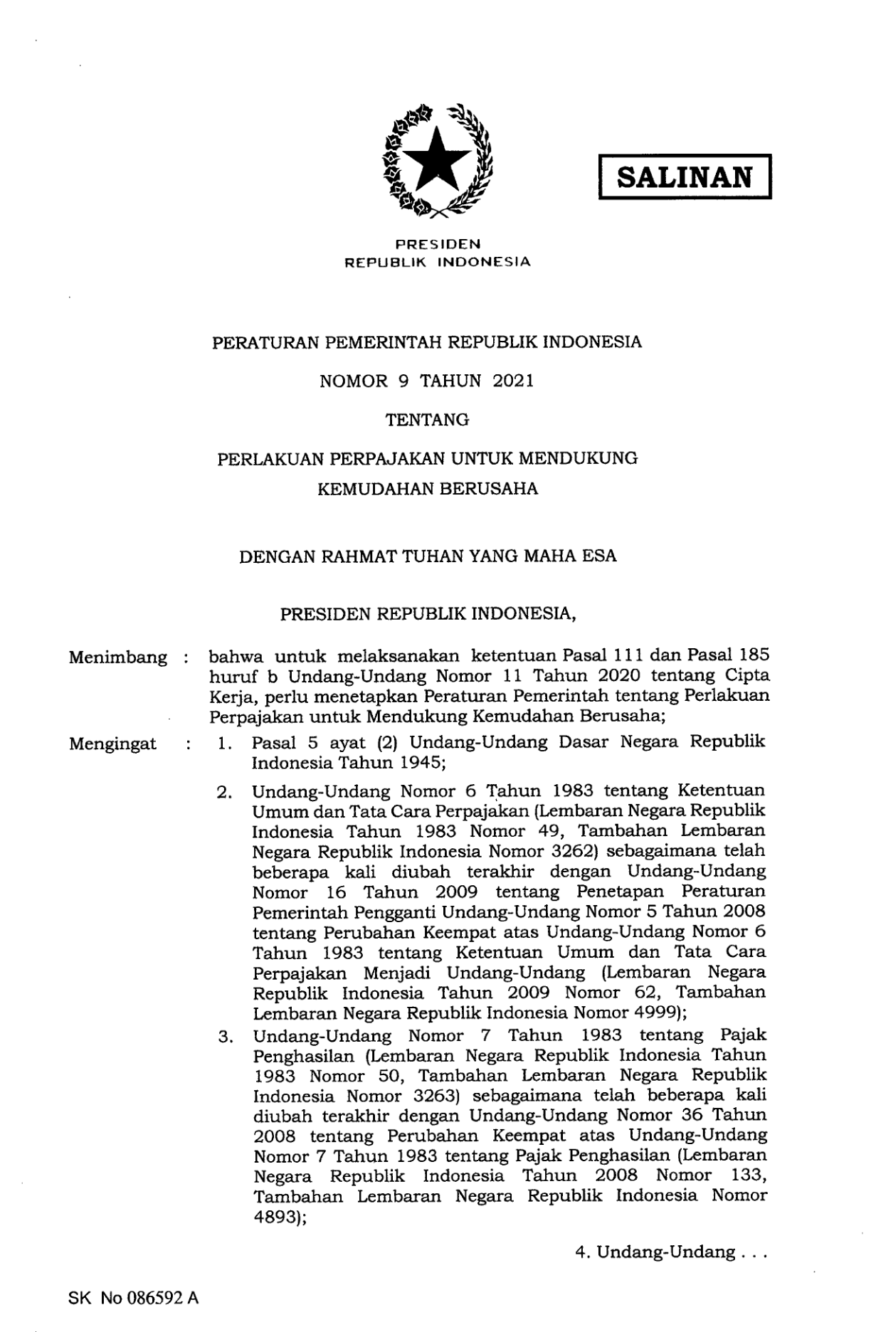 Peraturan Pemerintah Nomor 9 Tahun 2021