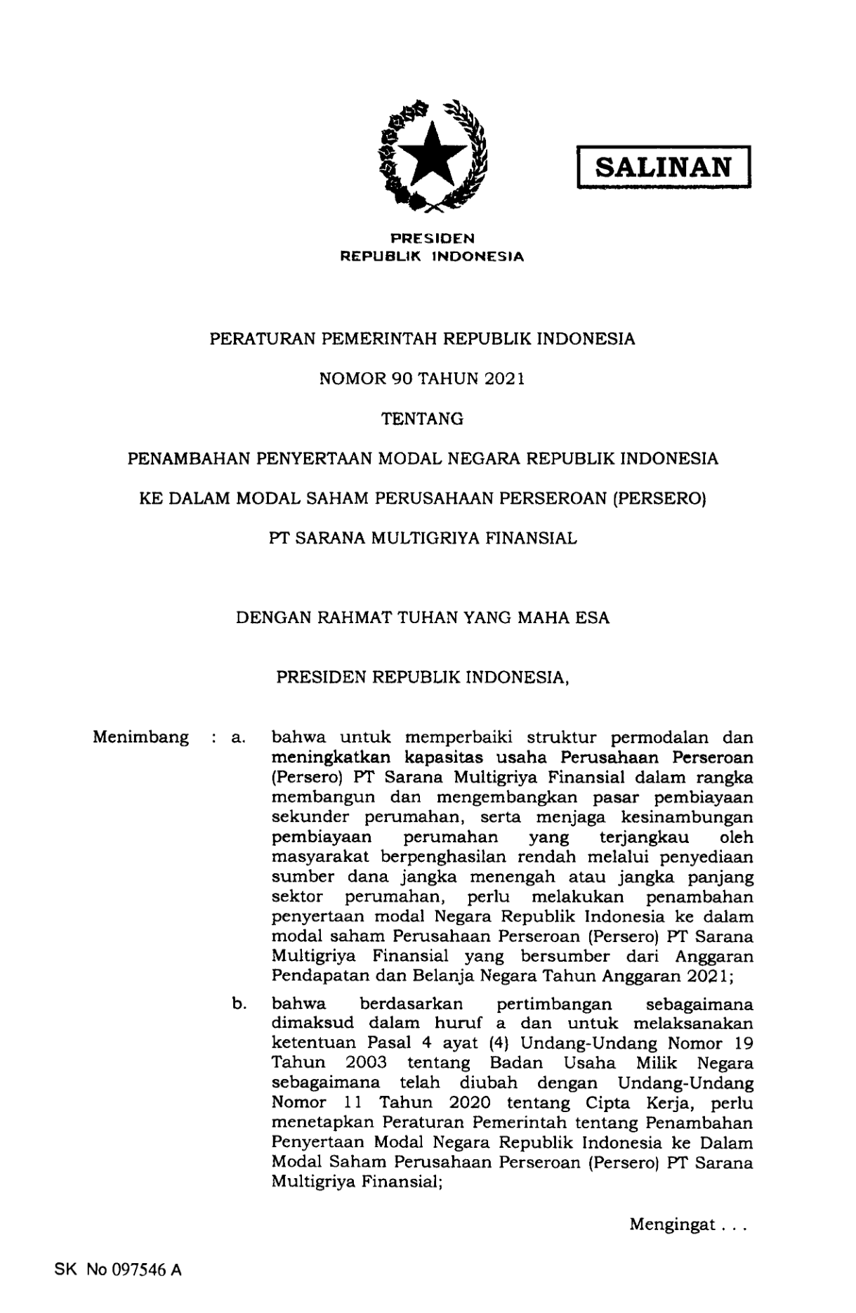 Peraturan Pemerintah Nomor 90 Tahun 2021