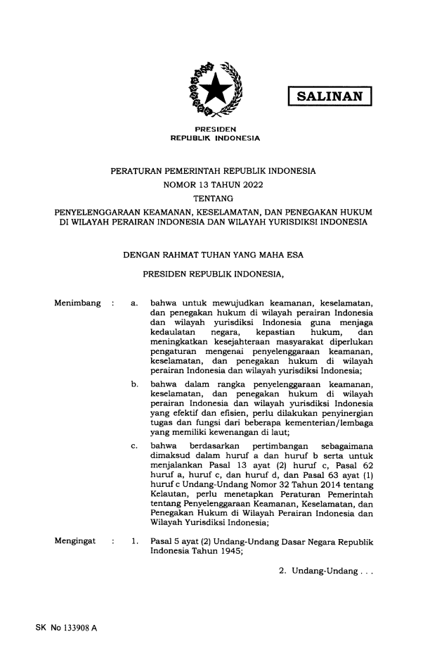 Peraturan Pemerintah Nomor 13 Tahun 2022